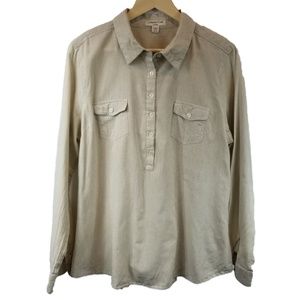 Coldwater Creek Tan Button Up 100% Cotton Blouse